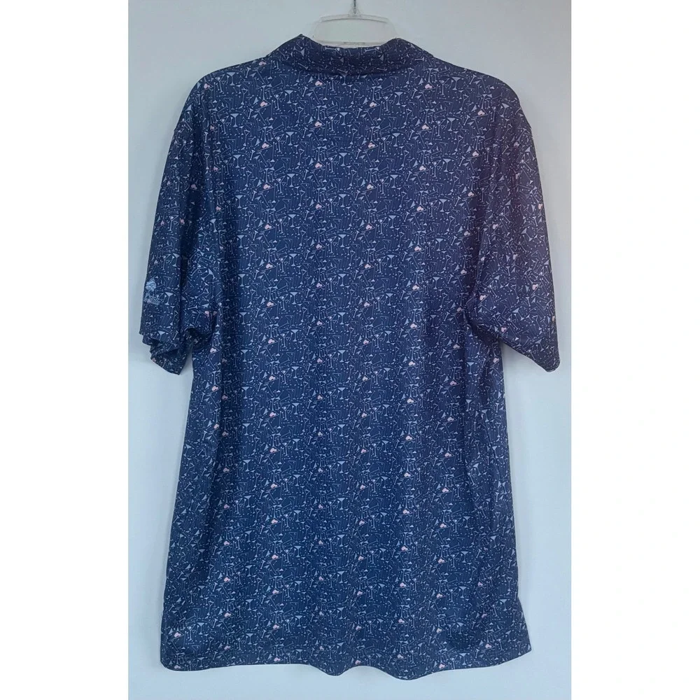 Founders International Collection Mens Large Navy Martini Print Golf Polo Shirt